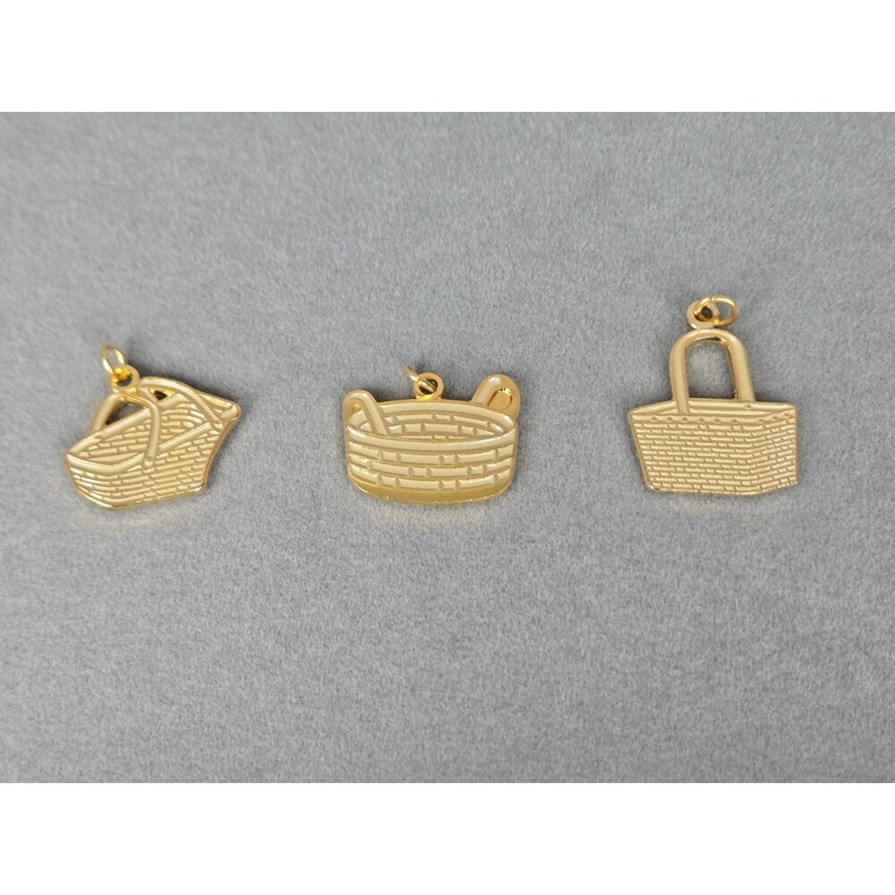 Set of 3 Longaberger Gold Tone Basket Charms For Bracelet or Necklace